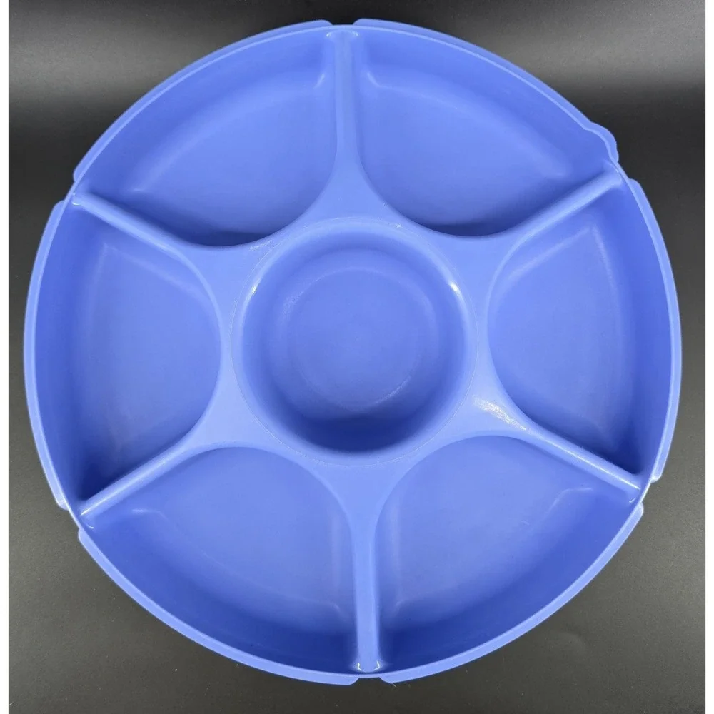 Vtg‎ Tupperware Serving Center Vegetable Fruit Divided Tray 1665 & Lid 1666 Blue